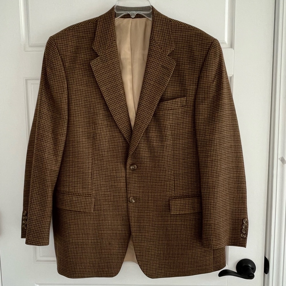 Lauren Ralph Lauren Mens Wool Brown Houndstooth Blazer Sport Coat Preppy 44R